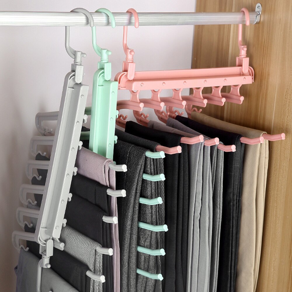 Kowth Multifunctional Magic Pants Rack Hanger,Stainless Steel Folding Pants Rack,5 Layers Hangers Closet Folding Storage Rack for Pants,Towel,Scarf White, 1